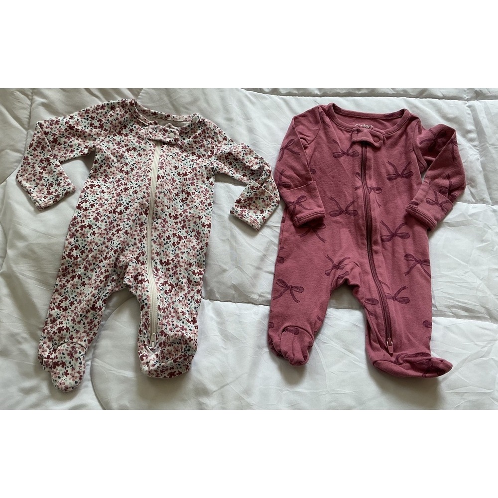 Carter's Baby Girl Zip Long Sleeve Footed Sleeper Set Lot Of 2 Size 0m Newborn